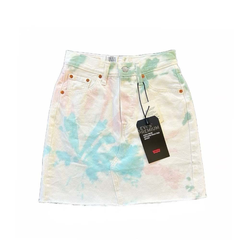 LEVI'S Premium Size 24 High Rise Deconstructed Tie Dye Raw Hem Button Fly‎ Skirt